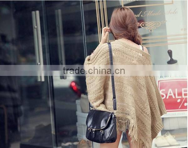 Spring smiles Korean style autumn and spring hollow out fashion solid khaki free size knit with tassel women sweater