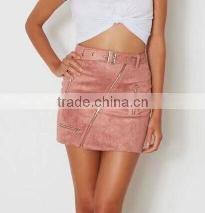 Runwaylover 130 Europe And American Style Ladies High Waist Suede Mini Skirt With Zipper