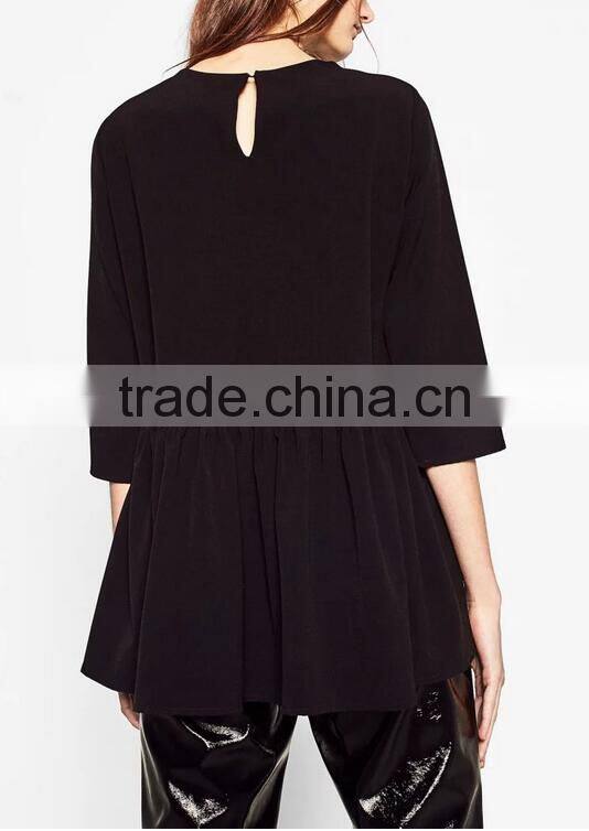 Runwaylover EY2367B 2017 Ladies Nine Point Sleeve Pure Color Blouse