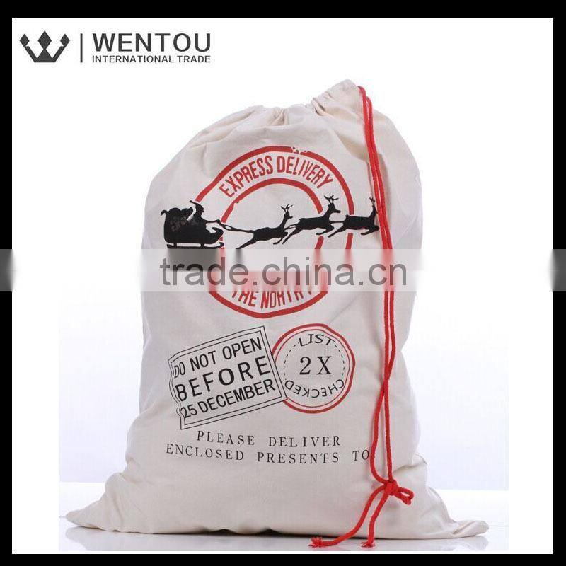 Wholesale Christmas Canvas Santa Sack With Red Drawstring