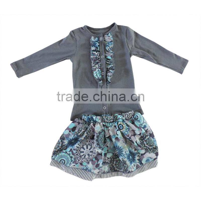 Wholesale price children hot sale 3pcs cotton knit floral print skirt shirt pants sets stylish clothes baby girl fashion outfits