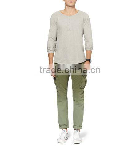 plain jersey henley organic cotton heather long sleeve t-shirt T857 overseas t shirts wholesale