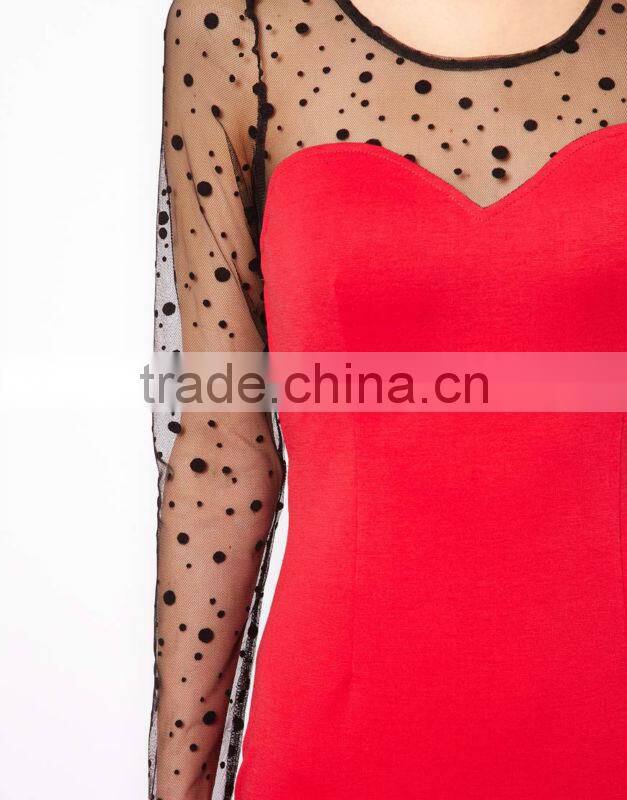 Bodycon Dress with Spot Mesh Inserts