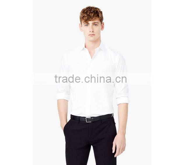 Classic italian Essential white color slim-fit men shirt with classic collar