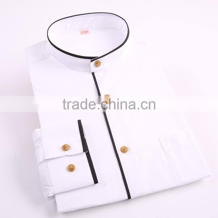 White & pink color slim fit pattern chinese stand collar shirt for business man