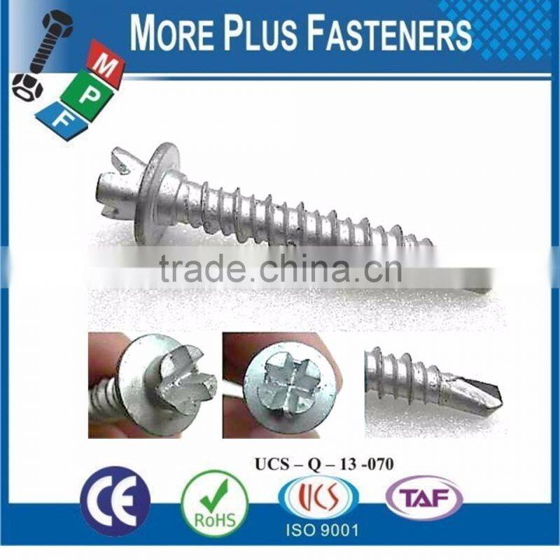 Made In Taiwan Diameter M3 to M12 Length 25mm to 300mm Hex Head Slot Recess Wafer Head Phil Recess Indent Self Drilling Screws