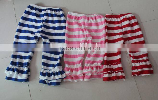 chirden's spring autumn casual ruffled striped pants floral cotton soft two layers legging pants