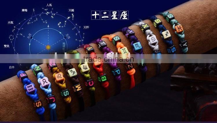 Latest Colorful Handmade Handicraft Braided Vintage 12 Zodiac Sign Charm Bracelet