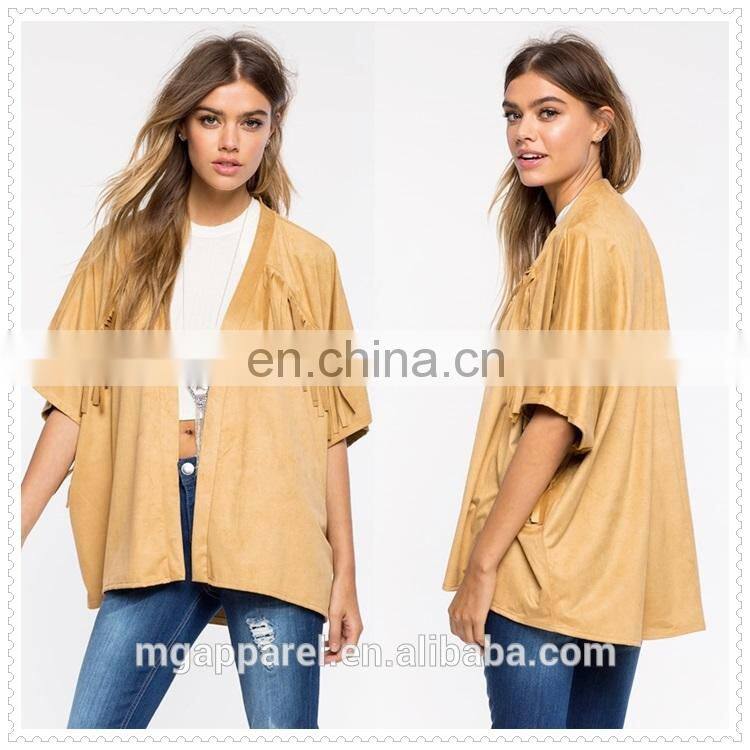 OEM high quality oversized half sleeves fringe faux suede jacket