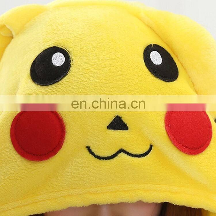Hot sale high quality flannel funny pikachu cartoon pajamas animal jumpsuits for adult