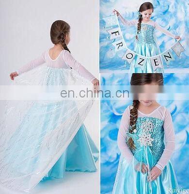 fashion long sleeve frozen elsa dress cape frozen elsa dress fabric elsa costume FC2019