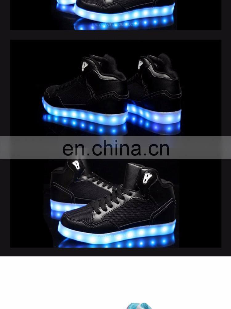 Latest design Hot sale high shoes for men PU+mesh light shoes Street dance luminous high top LED shoes sneakers for boys