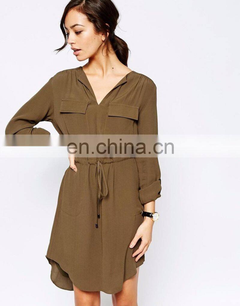 Moda ropa mujer chiffon shirt dress with elastic band