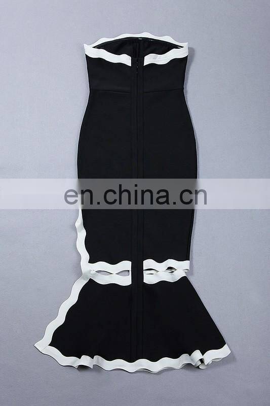 Amigo 2017 christmas tube party dresses Black and white hollow out vent Barelegged Mermaid bandage dress for women