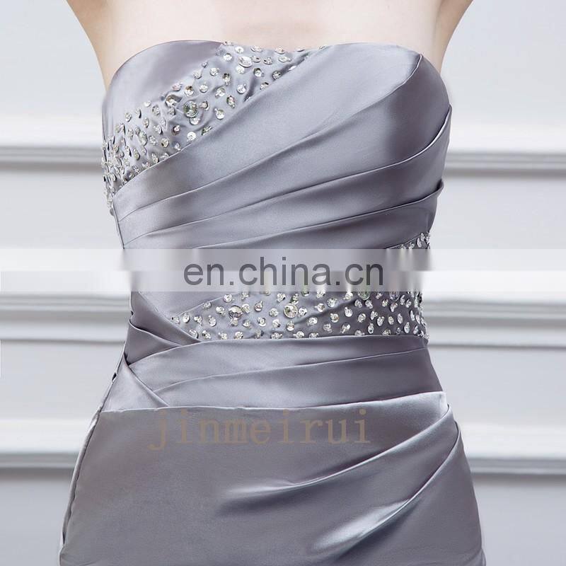 Hot Sale 2017 Long Cheap Bridesmaid Dresses Strapless Lace-up Back Mermaid Evening Dresses Beaded Ctystals Prom Dresses