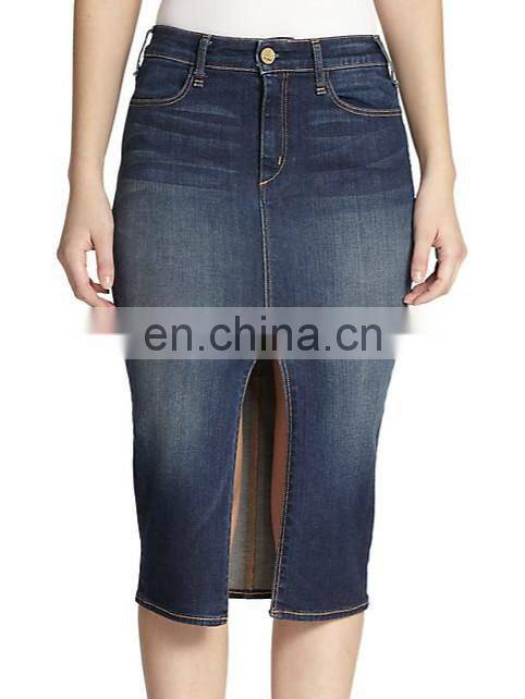 Women's /Ladies Split front Pencil denim Skirt with released hem fashion denim skirt
