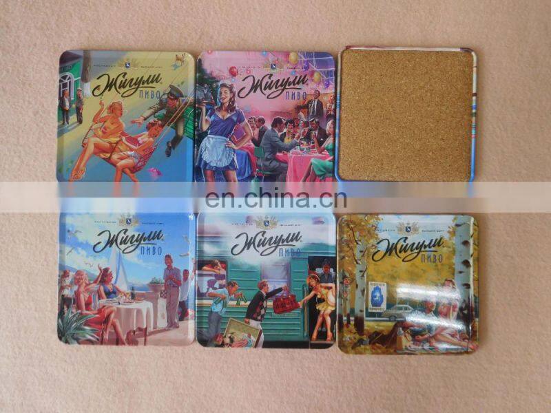 Wholesale square metal tin cup coaster with cork back