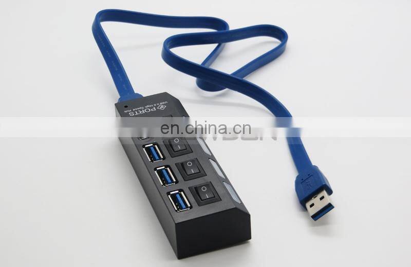 High Speed 4 Ports USB 3.0 Hub with On/Off Switch Led Indicator