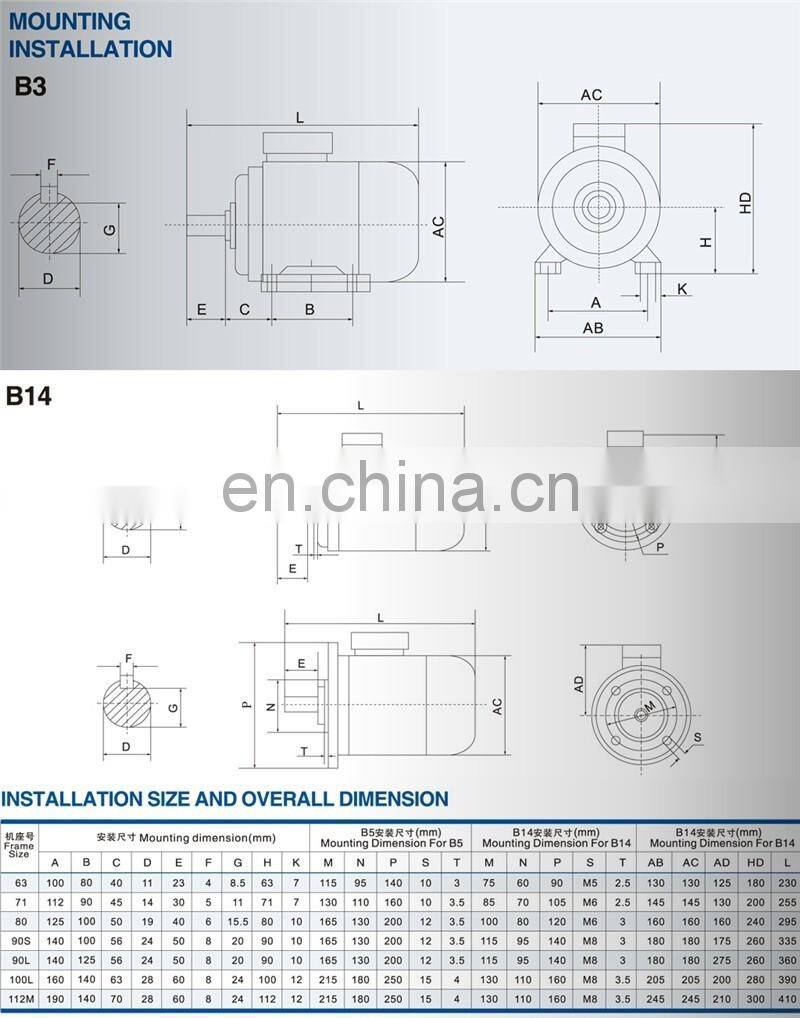 3KW 4HP Single Phase 1500rpm AC Induction Motor 220v YL-100L2-4