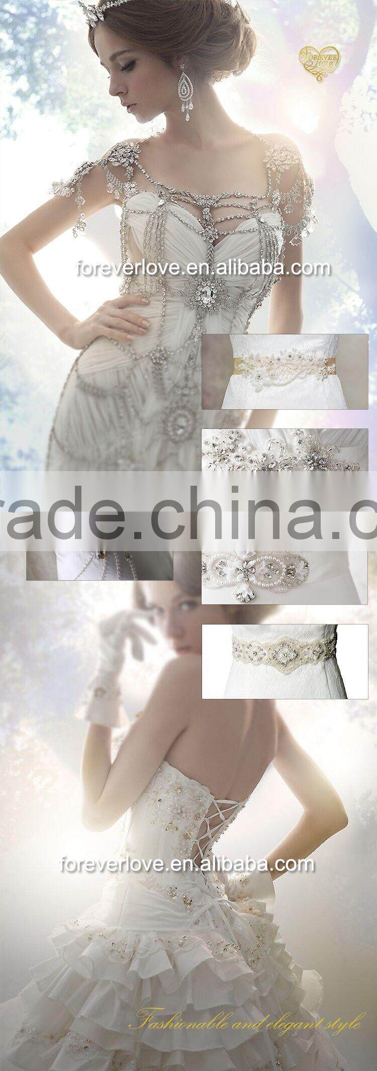 Shining decorative AB sliver color bridal sash belt rhinestone applique FRA-089