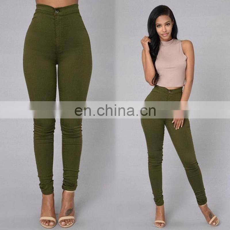 Sexy high waist elastic pencil skinny candy color ladies jeans sport