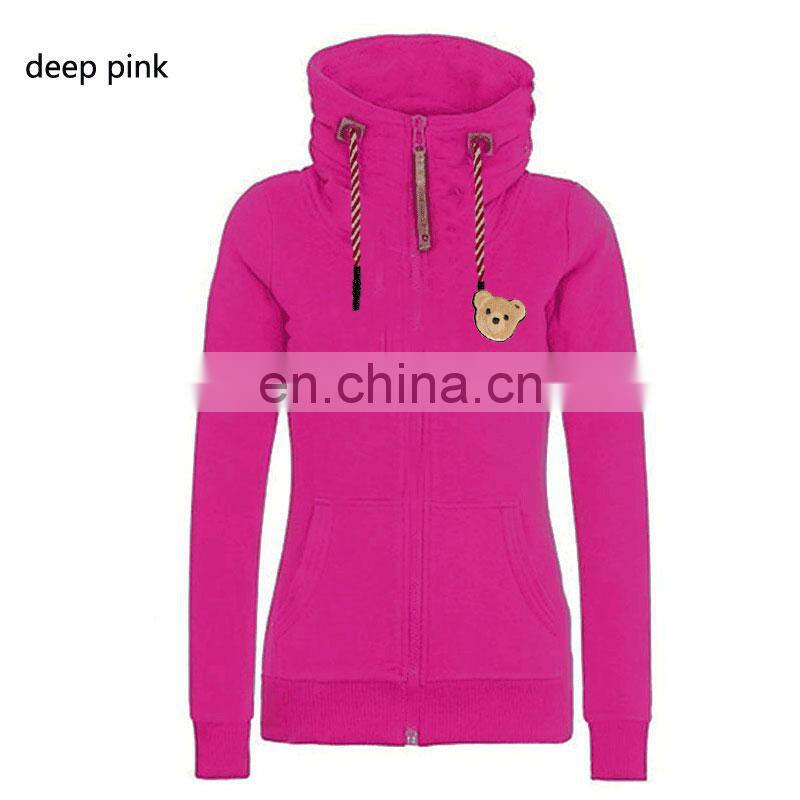 Wholesale custom brand ladies plus size casual top crop hooded slim cardigan jacket DIY guillotine bear