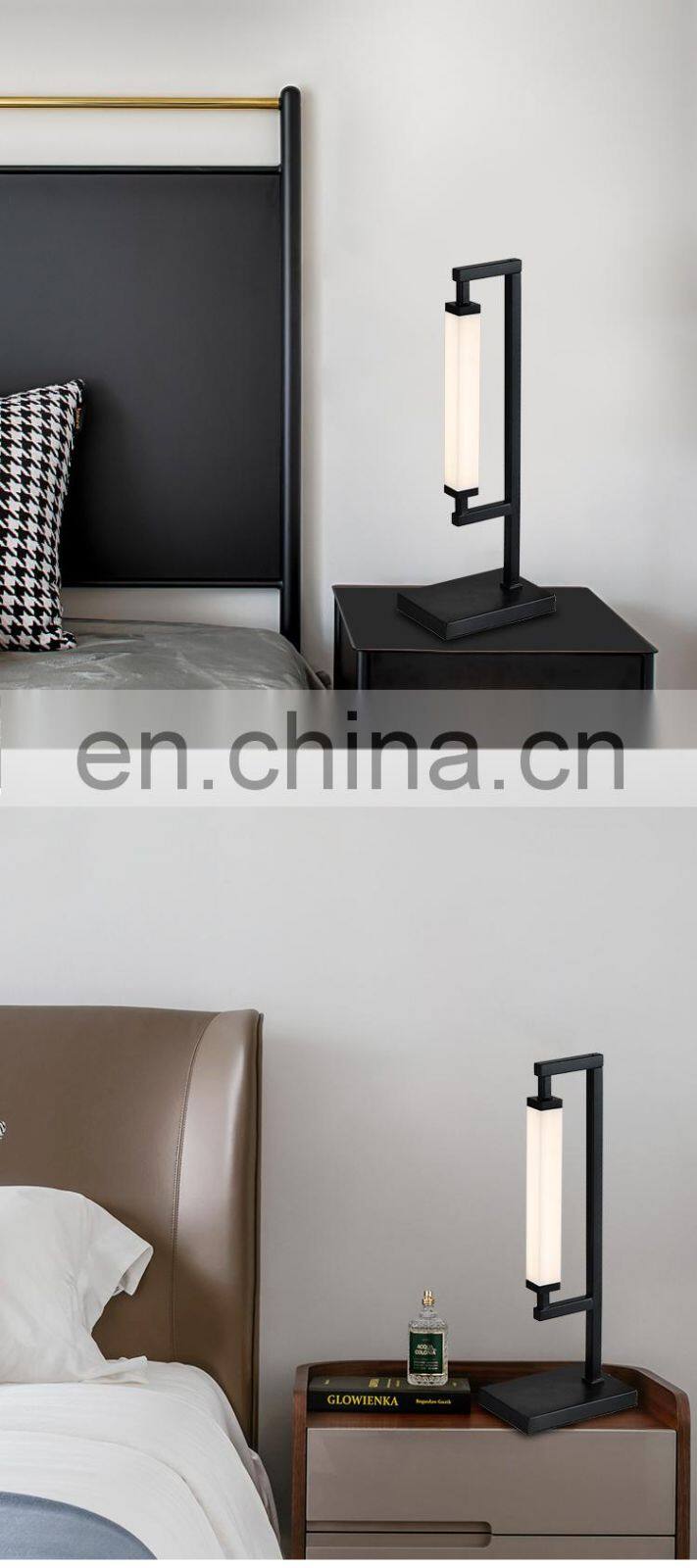 HUAYI New Design Bedroom Office Decoration Black Iron Aluminum Luxury LED American Table Lamps