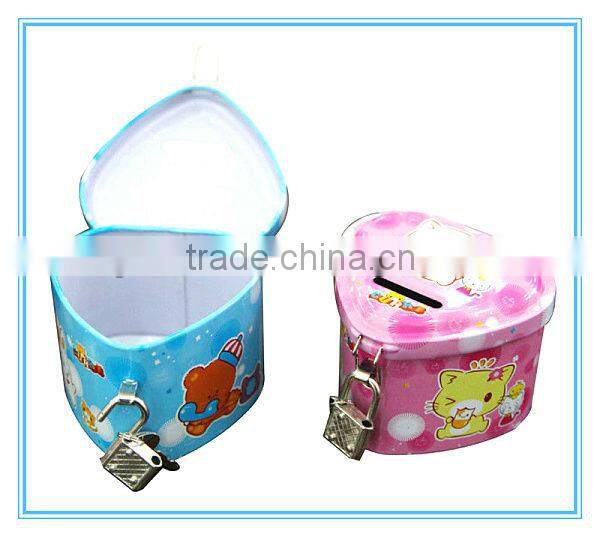 Custom printing tin money box with lock and key