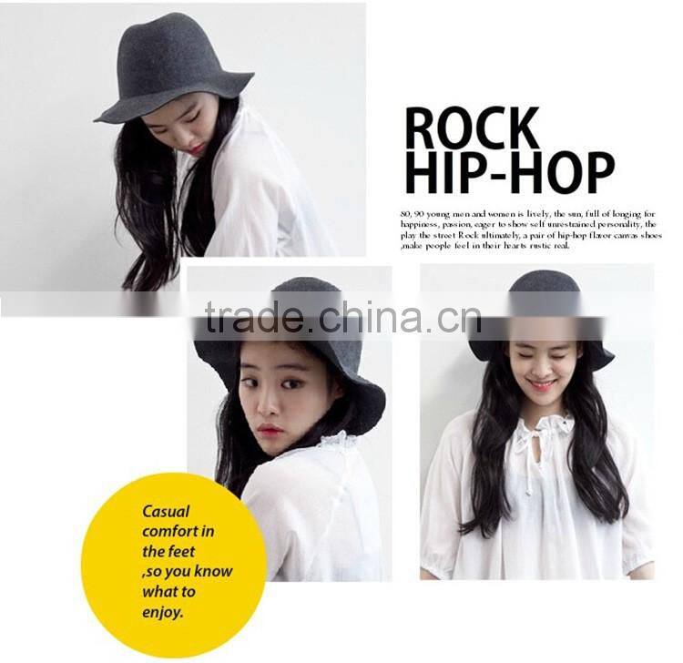 New Arrival Casual Vintage Elegant Lady Women Wide Brim Fedora Real Wool Hat