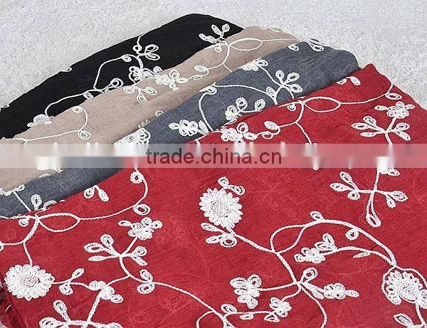 Winter Spring Fashion Long Cotton Flower Machine Embroidery Scarf