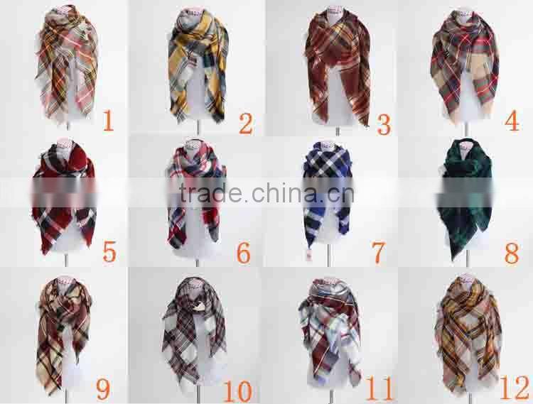 New Style Winter Woman Fashion Square Classical Plaid Wool Scarf