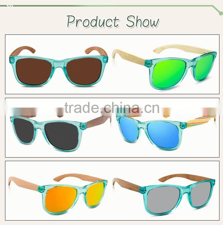 Combination sunglasses 2016 transparent green plastic frames mirror lens bamboo legs sunglasses