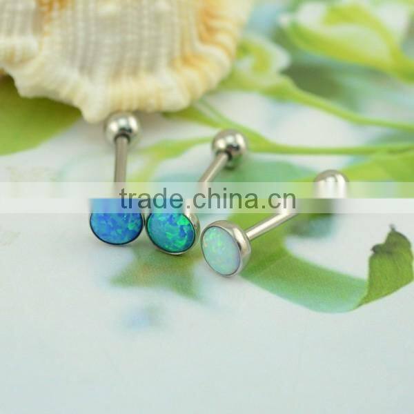 medical steel synthetic opal piercings body jewelry round shaped tongue ring