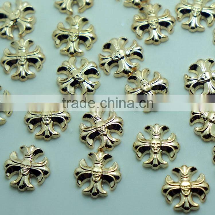 New Style Hotfix Alloy Cross with Skull Head Convex, Gold, Antique Brass, Black Nickel, Hotfix Zinc Alloy Studs for clothing