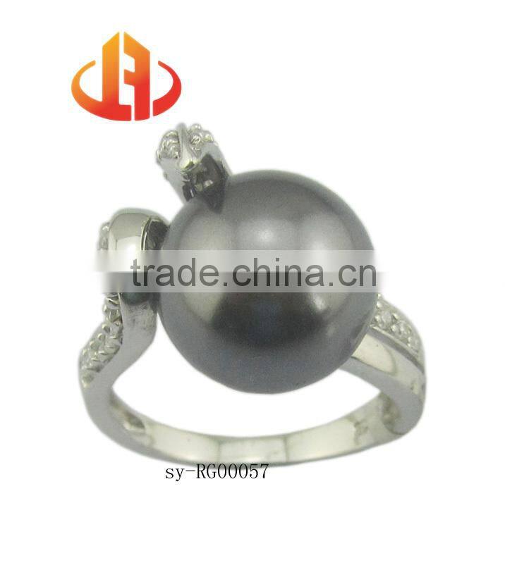 Hot seller 925 silver rhotium plated pearl jewelry ring