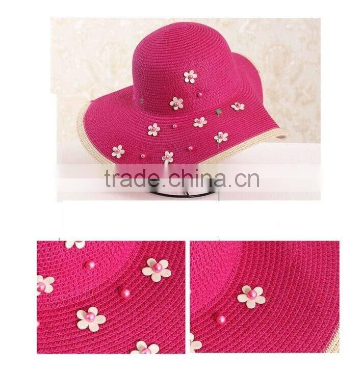 QXSH0019 Floppy panama hat New summer straw hat with flower Beach hat