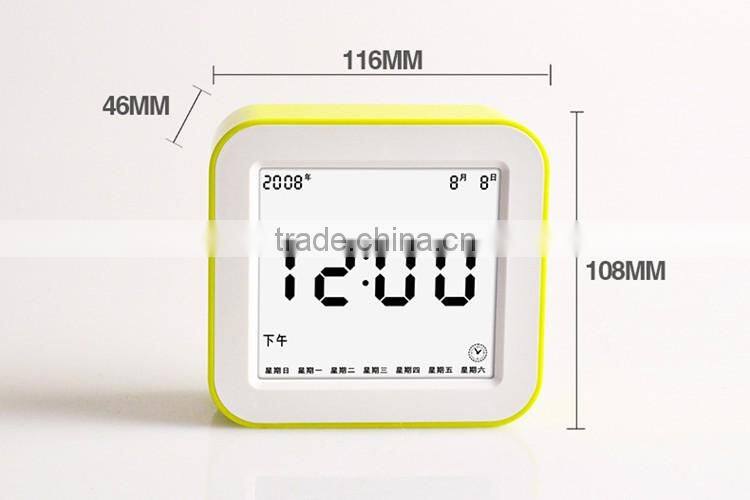 Best Teenager Home Promotional Gift OEM Multi-function Smart Digital Rotation Control Auto Light LCD Bedside Alarm Table Clock