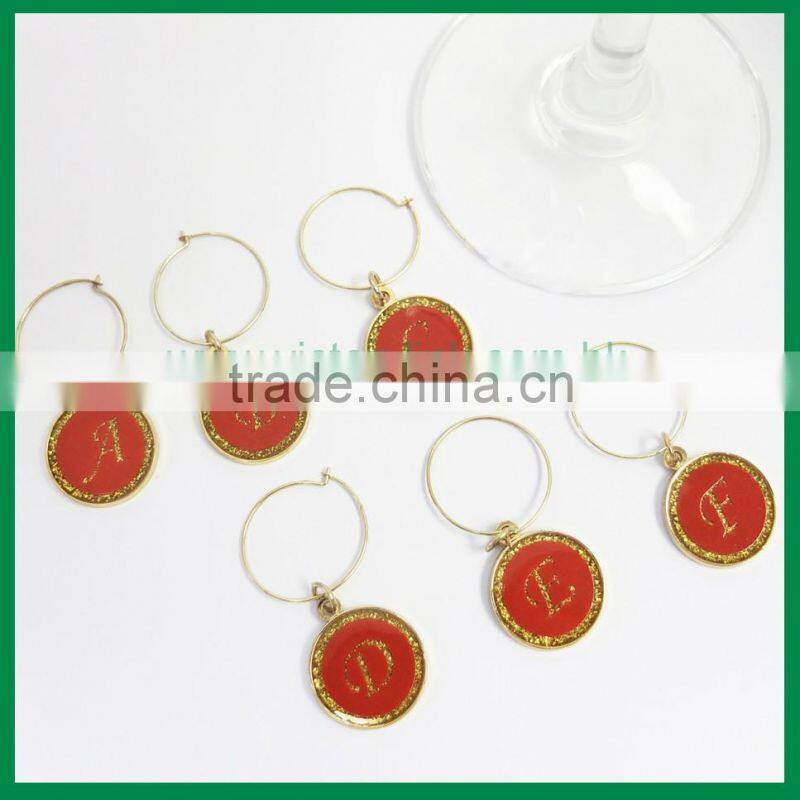 Glitter Round Charm with Screen printed Metal Wine Charm Set