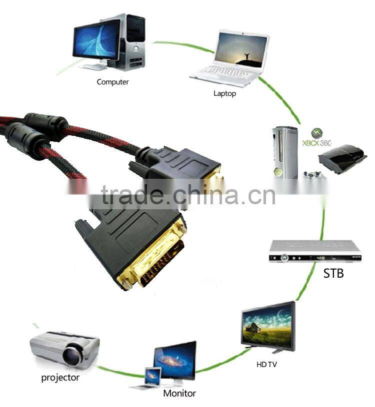 Manufactuer supplier nylon braided dvi cable for gameplayer monitor