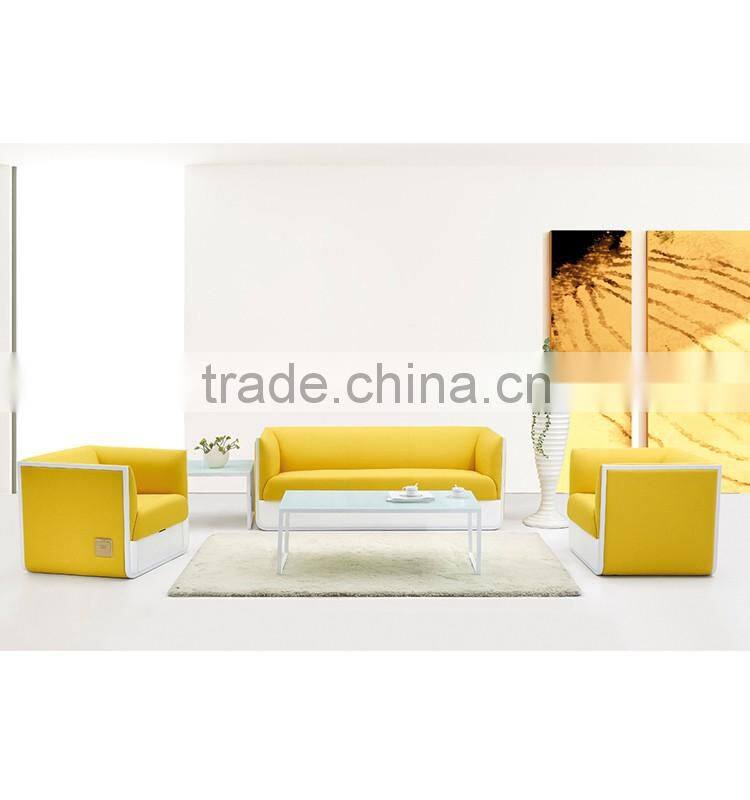 Yellow Fabric White Frame Modern Sofa Without Legs