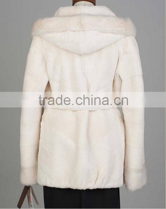 rex14065 hot design elegant rex rabbit fur coat white with belt