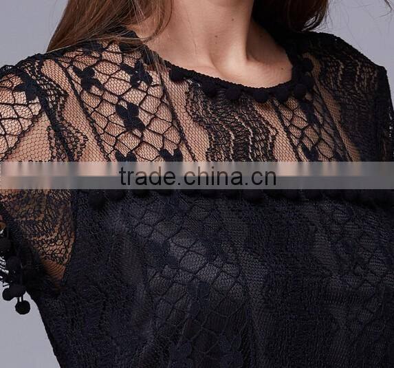 Latest design Lady's tassel sexy lace evening dress/