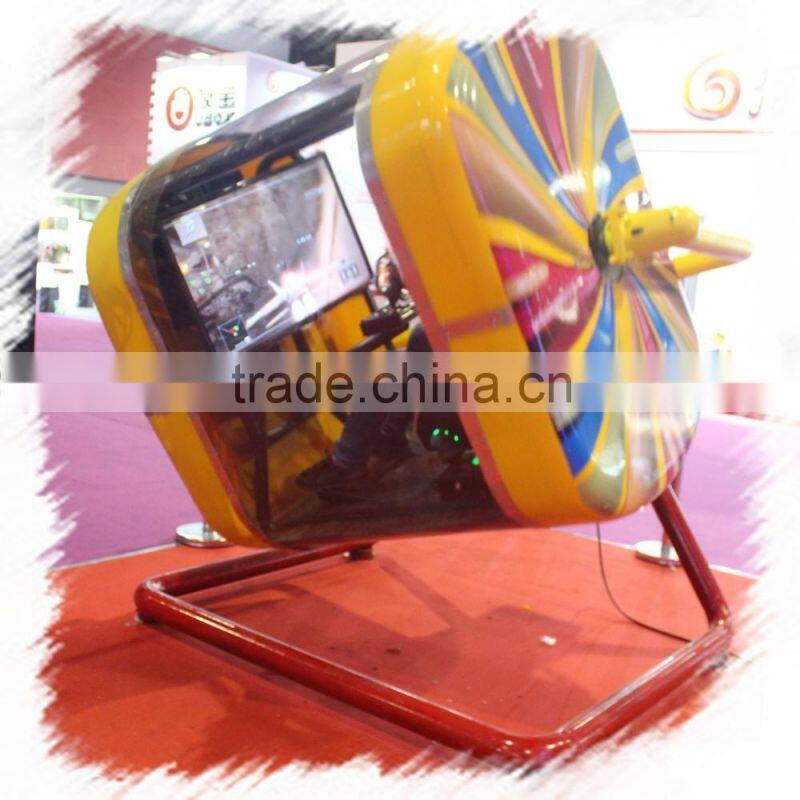 yellow capsule flying in the space flight simulator cockpit