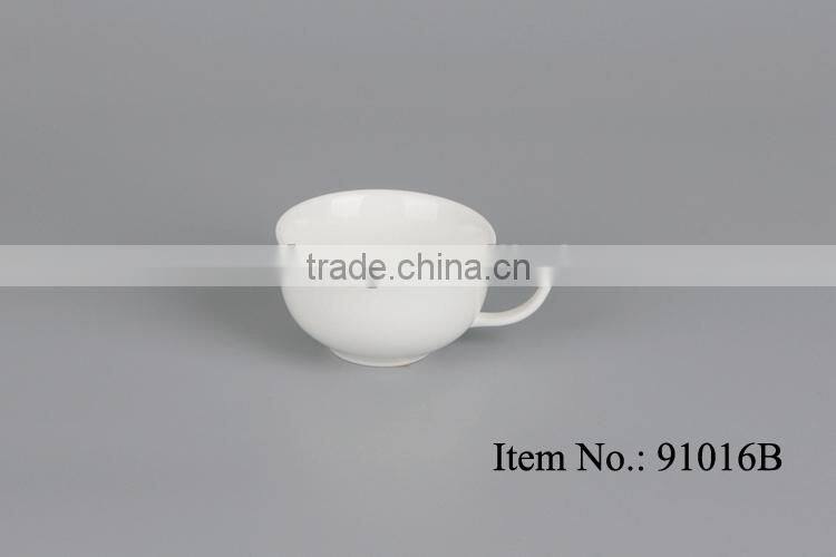 white chafing ceramic coffee cup with handle