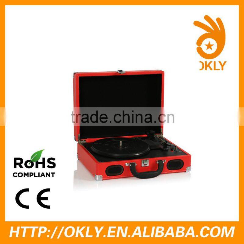 3.5mm headphone jack vintage vinyl turntable record player with Aux in