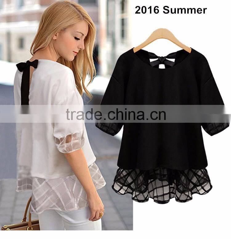 New Fashion O-Neck Short Sleeve Chiffon T Shirt Woman