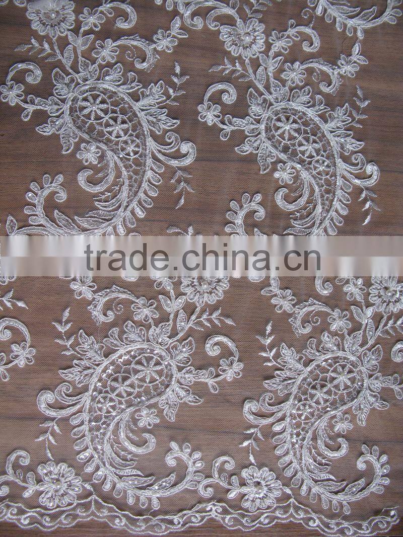 hot cheap embroidered soft tulle/tulle african fabric lace fushia pink/beaded lace applique motif/