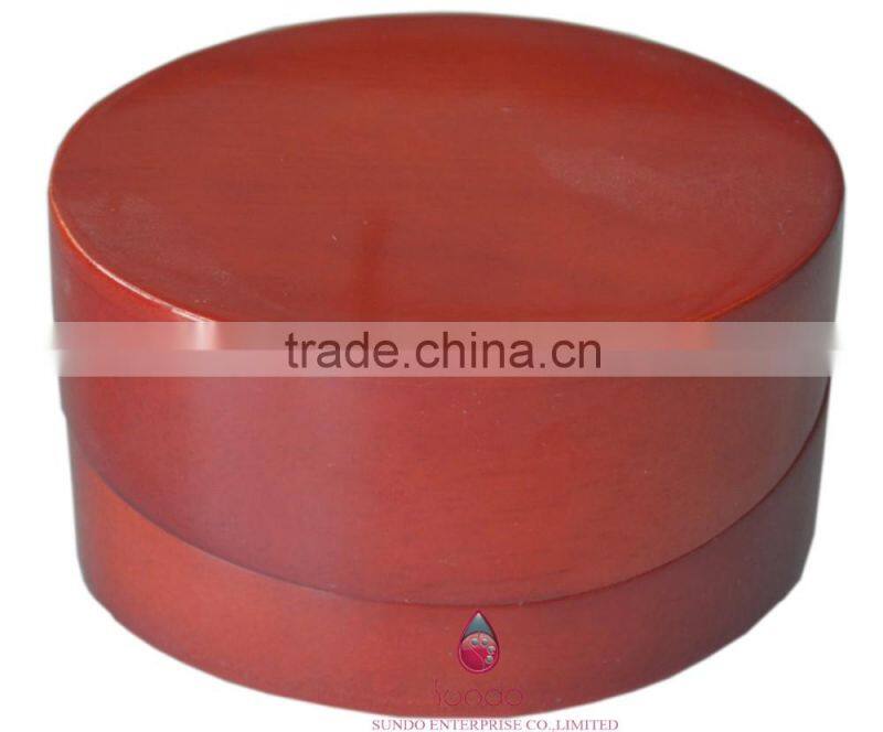 Great red elliptical shape custom wedding ring box wooden