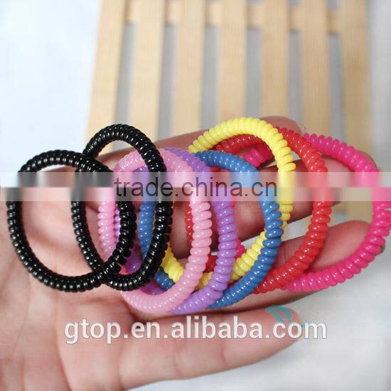 Plastic mixed color elastic quality candy cheap women telephone wire hair circle