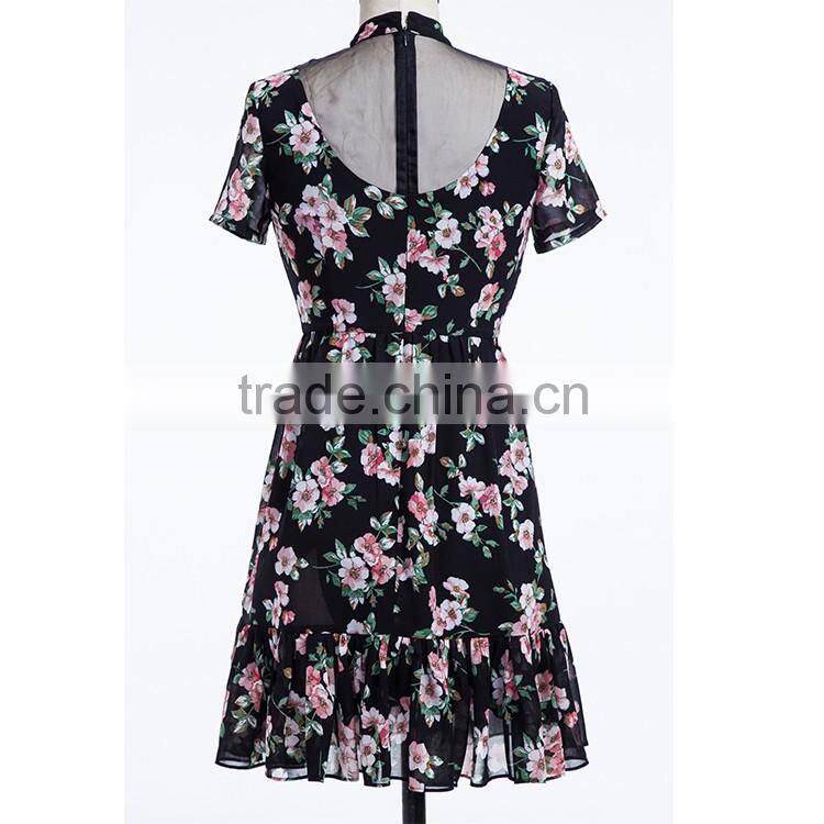 Printed traditional style ladies simple design fashion dress for lady